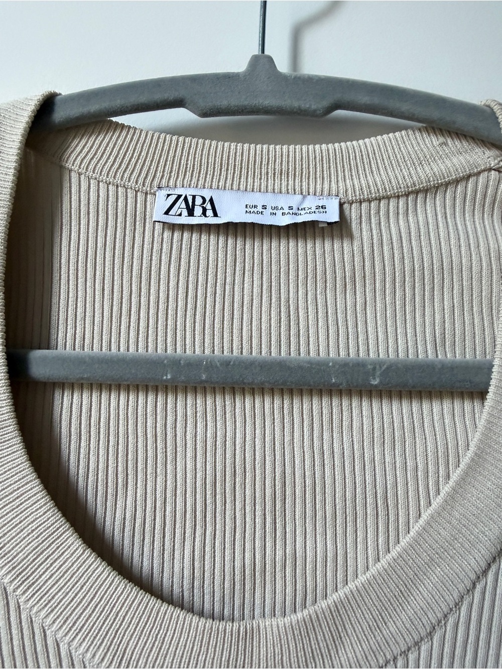 Zara Scoop Neck Ribbed Long Sleeve Top in Light Beige - Picture 2 of 3